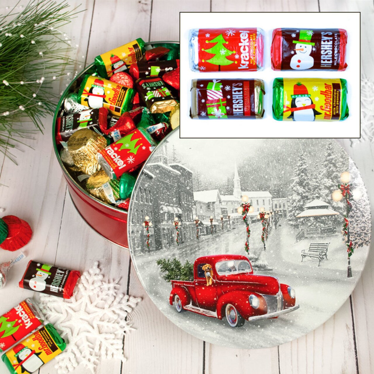 104 pcs Christmas Gift Tin with Hershey's Holiday Chocolate Candy Mix (1.5 lb)